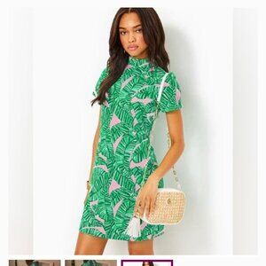 Lilly Pulitzer Green and Pink Leaf Print HAILEE SHORT SLEEVE DRESS